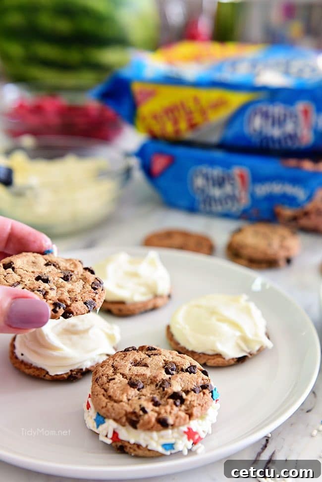 A stack of delicious chocolate chip cookies, ready to be assembled into cookie sandwiches.