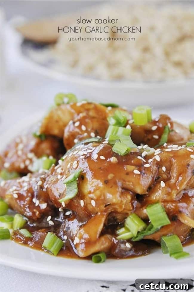 Tender Slow Cooker Honey Garlic Chicken, a perfect hands-off weeknight dinner.