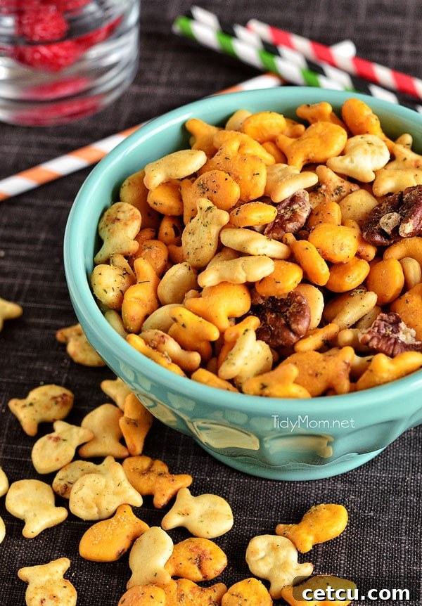 Spicy Ranch Goldfish Snack Mix, an easy and flavorful homemade snack.