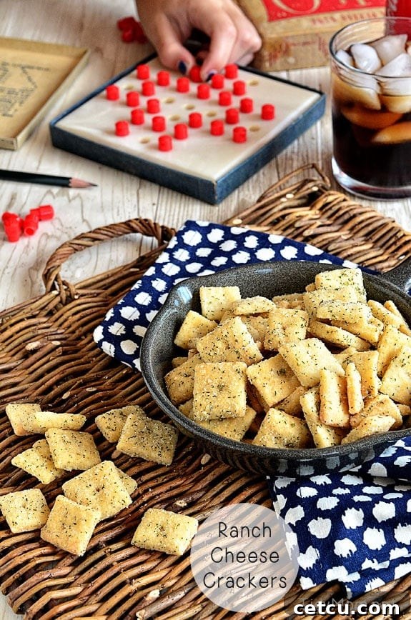 Crispy Homemade Ranch Cheese Crackers, a healthier alternative to store-bought snacks.