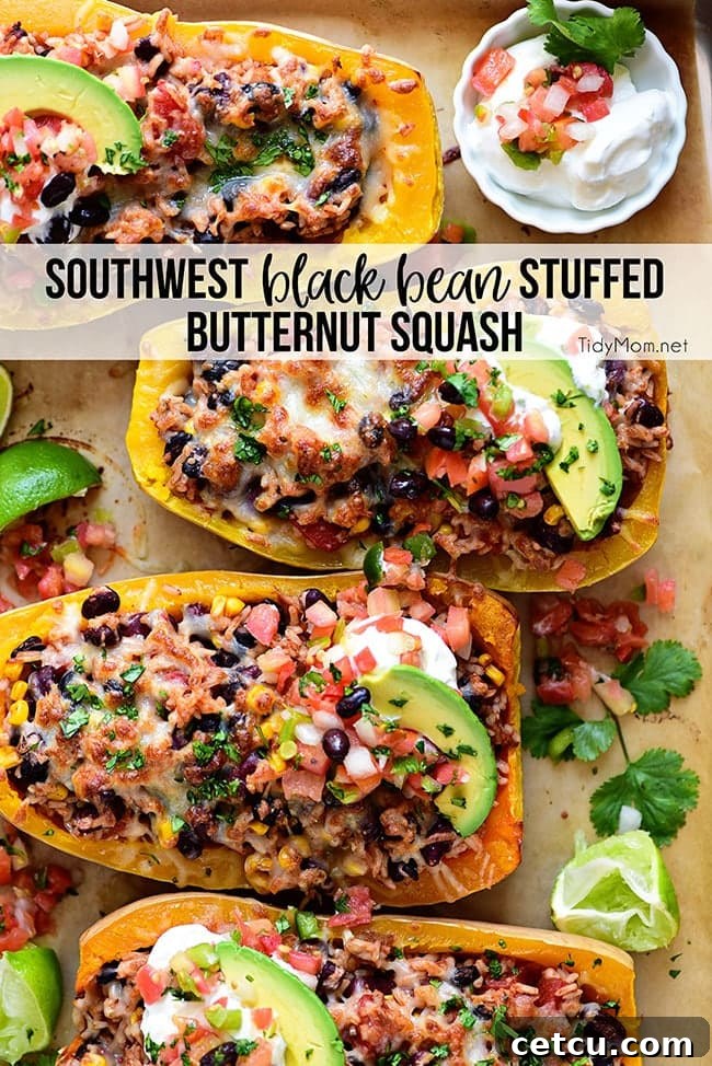 Southwest Black Bean Stuffed Butternut Squash with Bush’s Beans