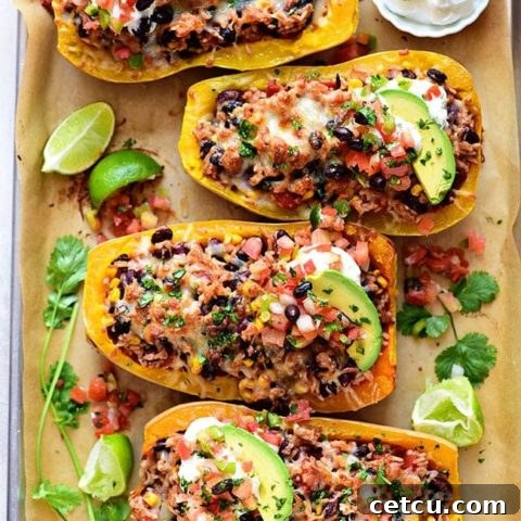 Delicious Southwest Black Bean Stuffed Butternut Squash with Bush’s Beans.