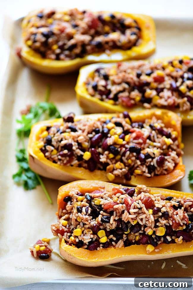 Oven-ready Southwest Black Bean Stuffed Butternut Squash with Bush’s Beans