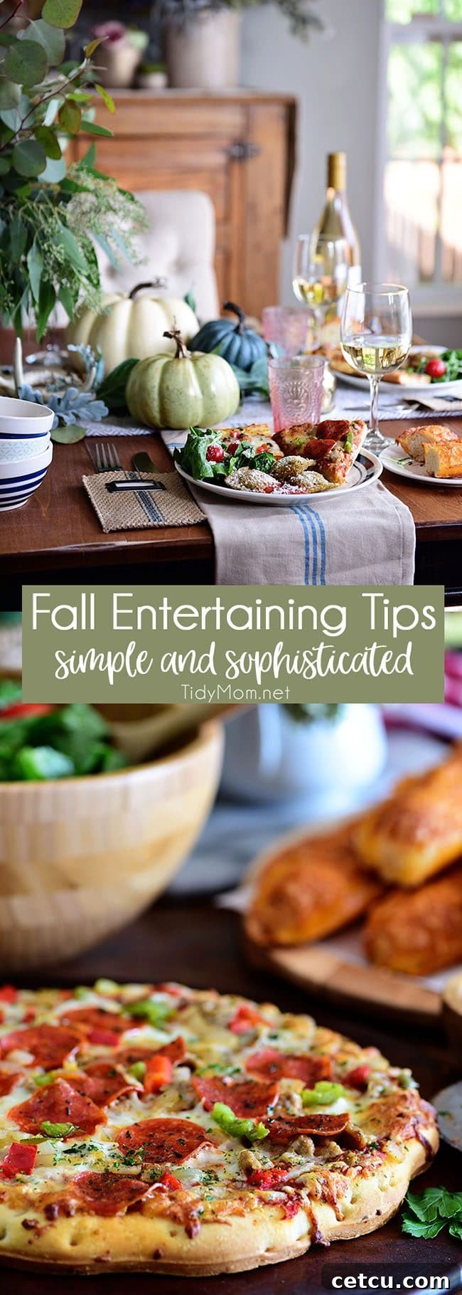 Fall Entertaining can be simple and still be elegant. There’s nothing like the magic of a small cozy fall dinner party—good company, a simple but radiant table,  delicious stress-free food and everyone feels relaxed Get all the fall entertaining tips and ideas at TidyMom.net