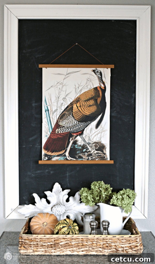 A beautiful Colorful Turkey Thanksgiving Wall art printable, featuring a vintage-style turkey, perfect for DIY holiday home decor.