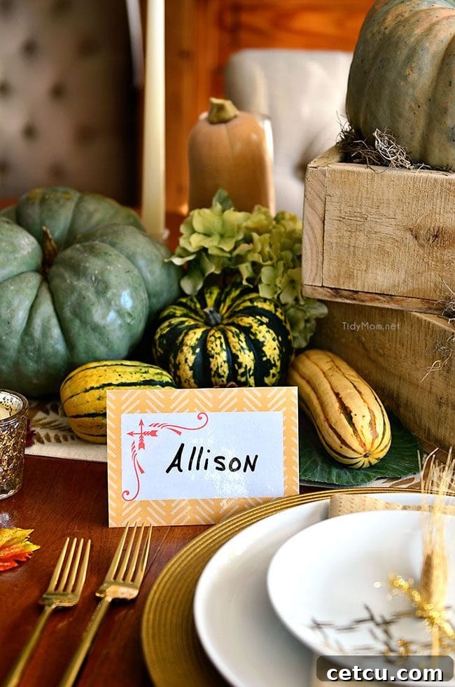 A collection of FREE DIY printable and reusable laminated place cards, showcasing various designs perfect for personalizing a holiday table.