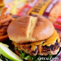 Apple Cheddar Pork Burgers are a simple dinner solution the whole family will devour!! Made with just five ingredients and packed with flavor, tart apples and sharp cheddar (inside and out) are going to elevate your burgers to a whole new dimension with an unexpected flavor that everyone is going to love! Print full recipe at TidyMom.net #burgers #pork #cheese