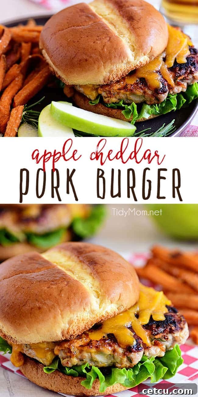 Apple Cheddar Pork Burgers are a simple dinner solution the whole family will devour!! Made with just five ingredients and packed with flavor, tart apples and sharp cheddar (inside and out) are going to elevate your burgers to a whole new dimension with an unexpected flavor that everyone is going to love! Print full recipe at TidyMom.net #burgers #pork #cheese