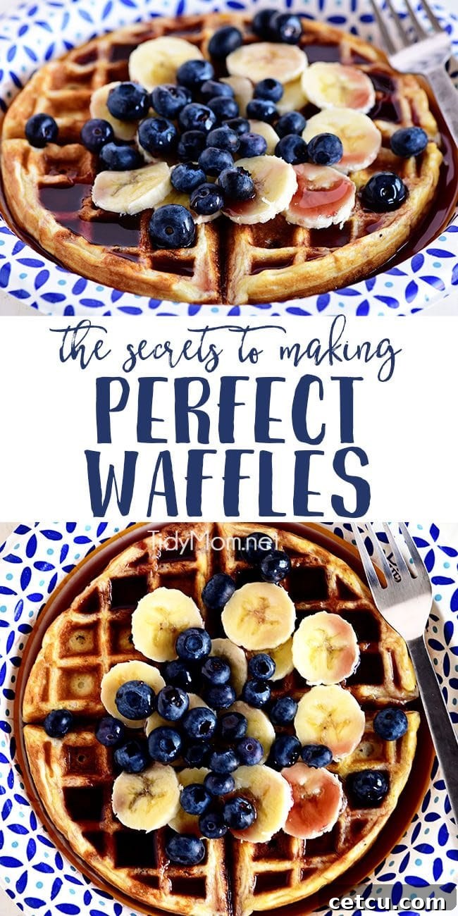 A collage of various perfect waffle images, illustrating the secrets to making crispy, fluffy waffles at home. Includes waffle makers, ingredients, and final golden brown results.