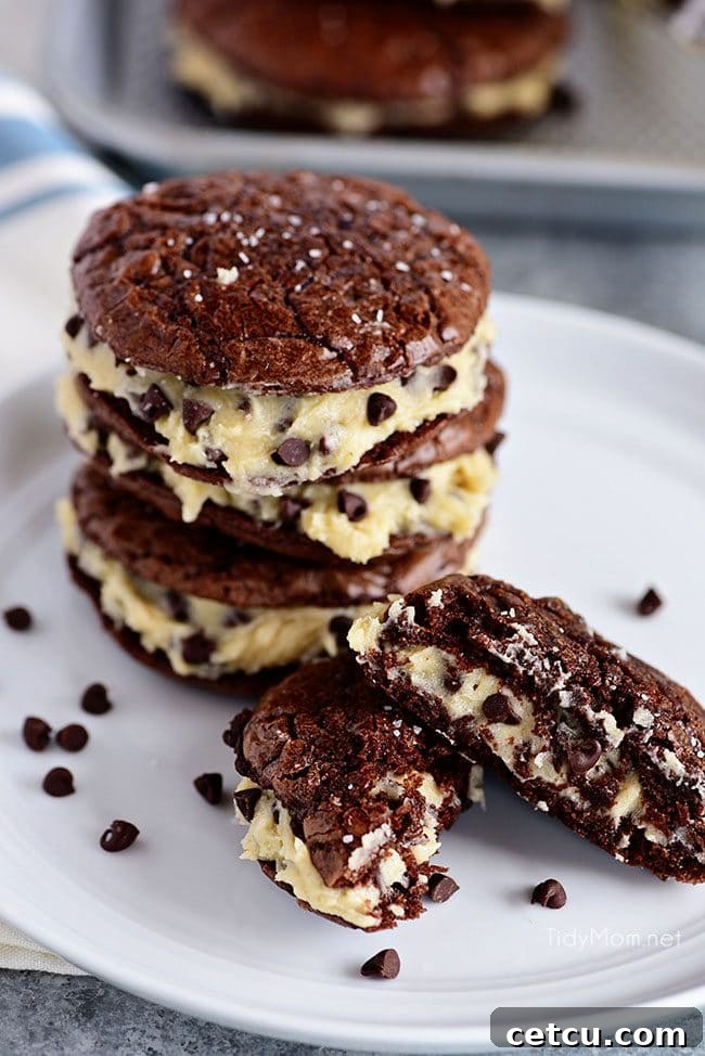 Irresistible Sandwich Brownie Cookies with Cookie Dough Frosting. Chewy, decadent brownie cookies filled with a rich chocolate chip cookie dough frosting, creating a five-star dessert experience.