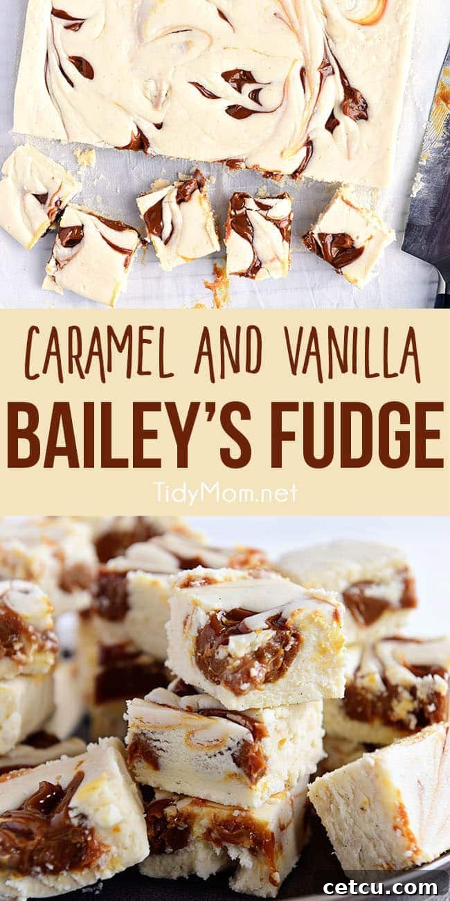 Baileys Fudge recipe collage with various images of the fudge.