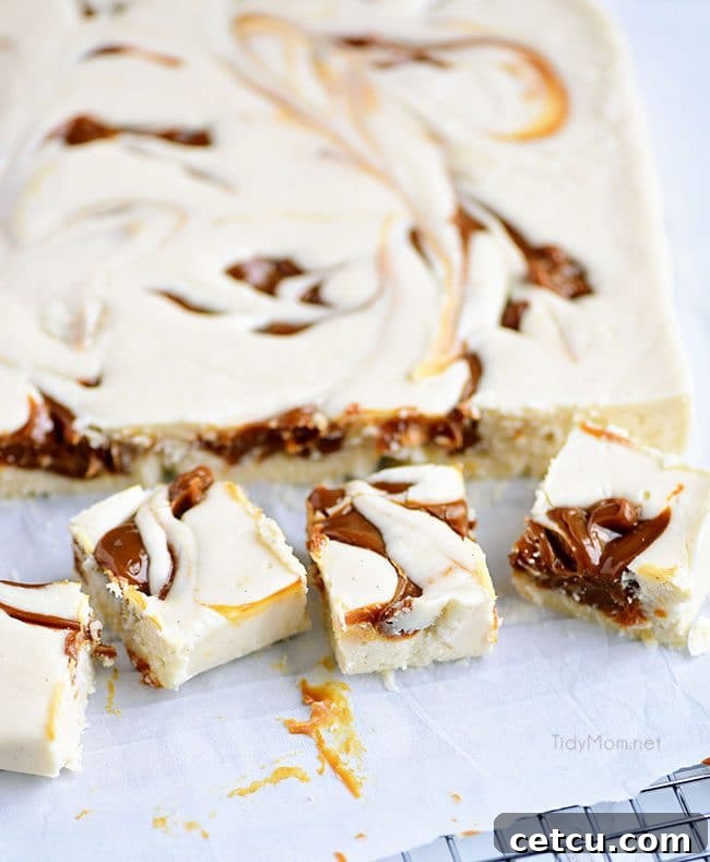 Close-up of Baileys Fudge showing beautiful swirls of sweet caramel throughout.