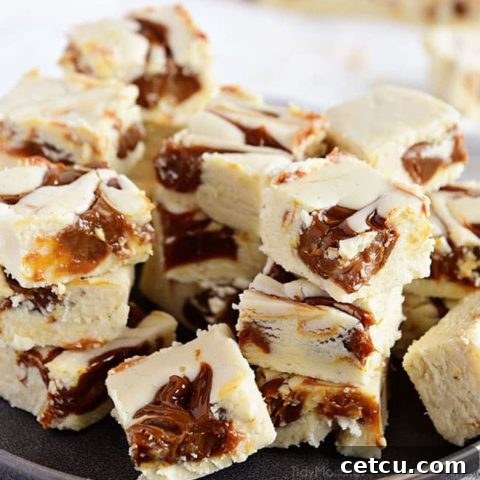 A plate of boozy Baileys Fudge, showcasing its inviting appearance.