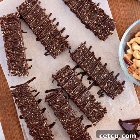 homemade energy bars with chocolate drizzle