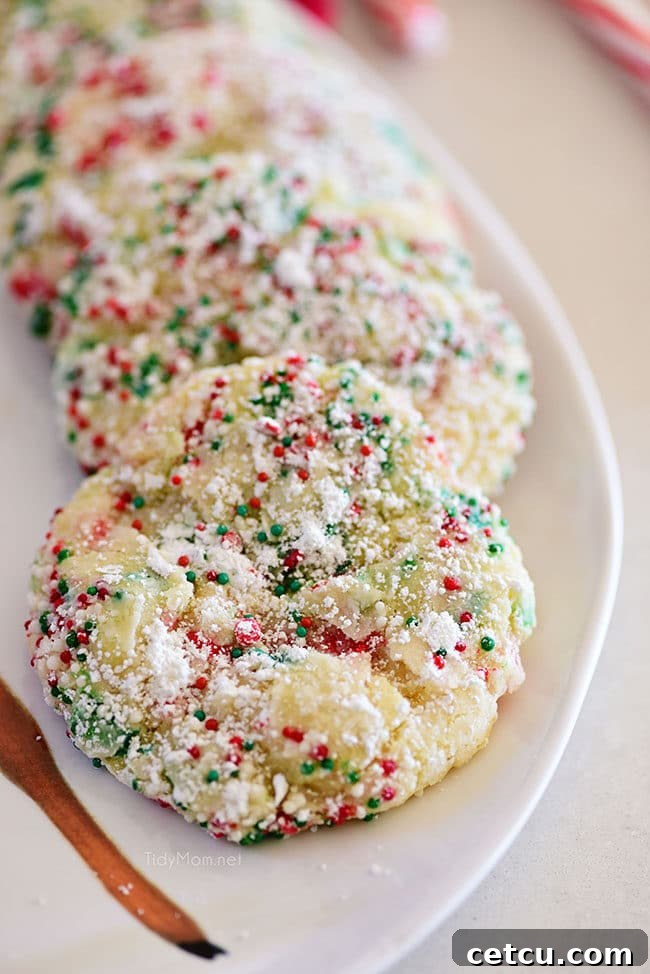 gooey butter cookies with red and green sprinkles