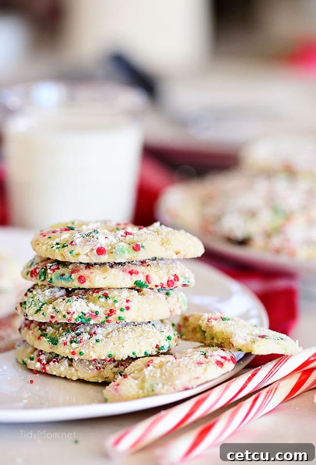 a stack of gooey butter cookies with Christmas sprinkles