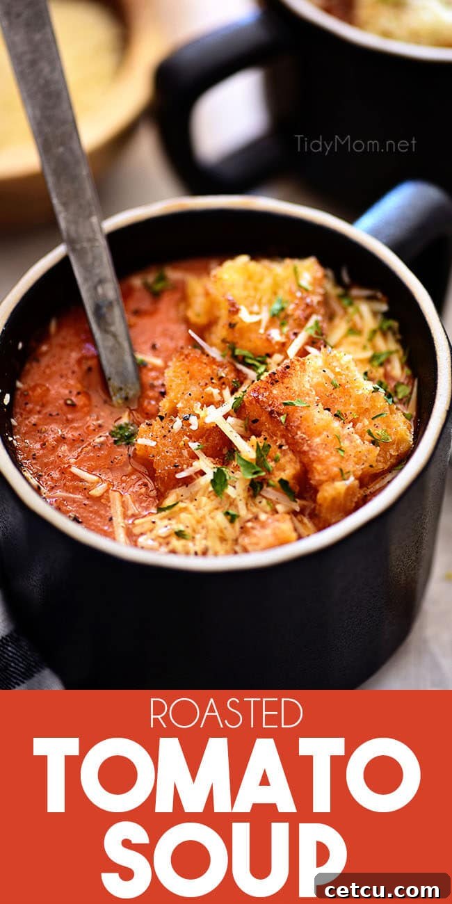Roasted Tomato Soup in a black mug