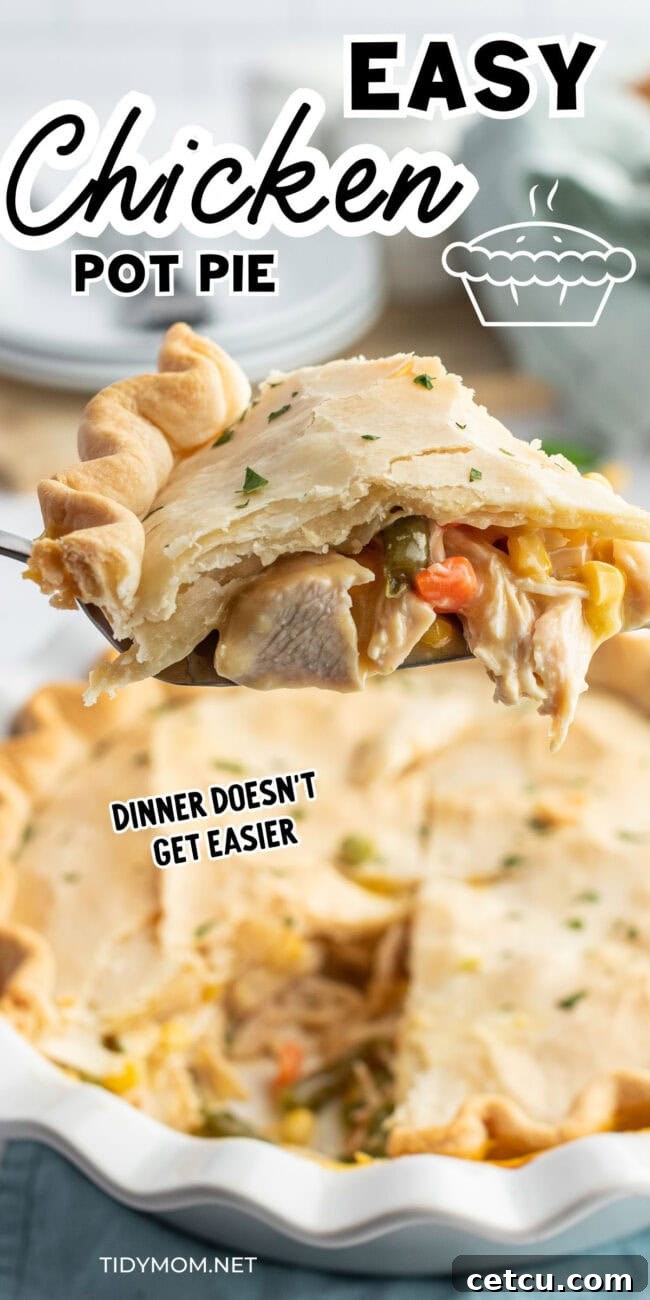 A beautifully baked chicken pot pie with a golden, flaky crust, perfect for a Pinterest pin.