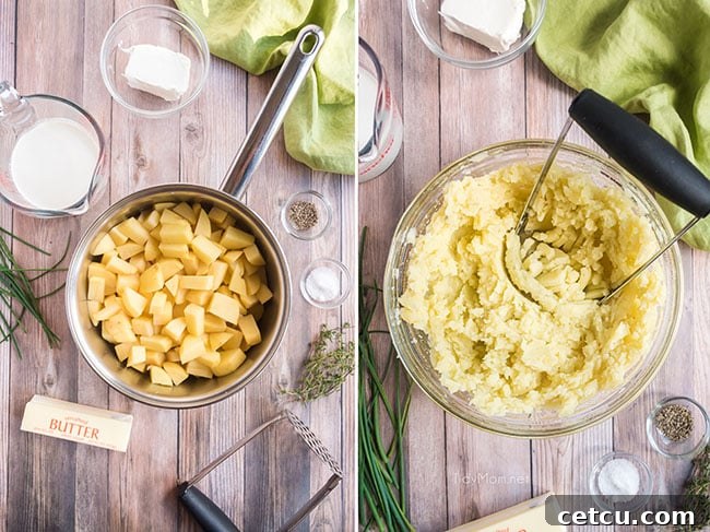 Prep-Ahead Perfection Mashed Potatoes 4 mashed potato ingredients laid out