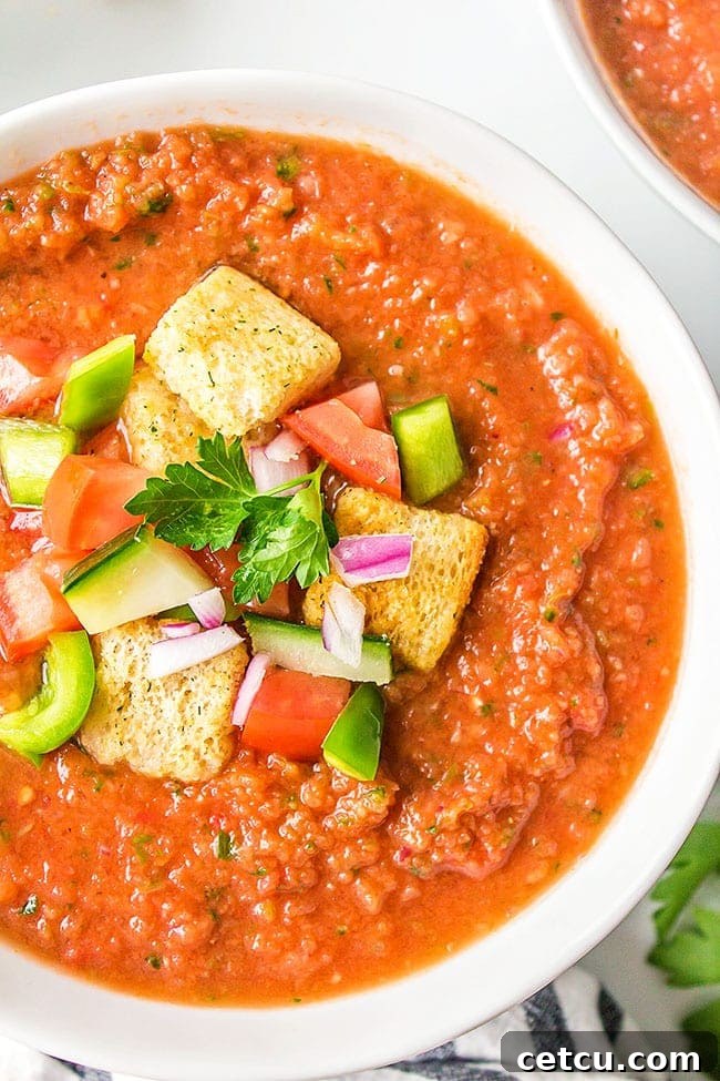 gazpacho recipe without bread in a white bowl