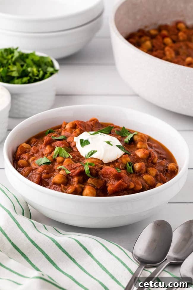 Smoky Vegetarian Chili in a white bowl