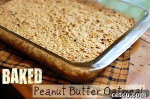 Delicious Baked Peanut Butter Oatmeal in a baking pan