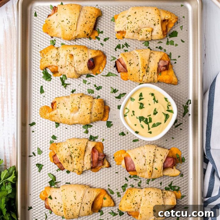 Baked Crescent Roll Sandwiches on a baking sheet, golden brown and perfect.