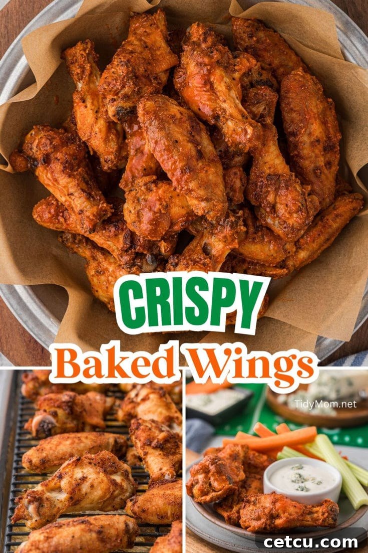 A collage of crispy baked chicken wings photos, showcasing the ultimate saucy, crunchy perfection for game day or any party.
