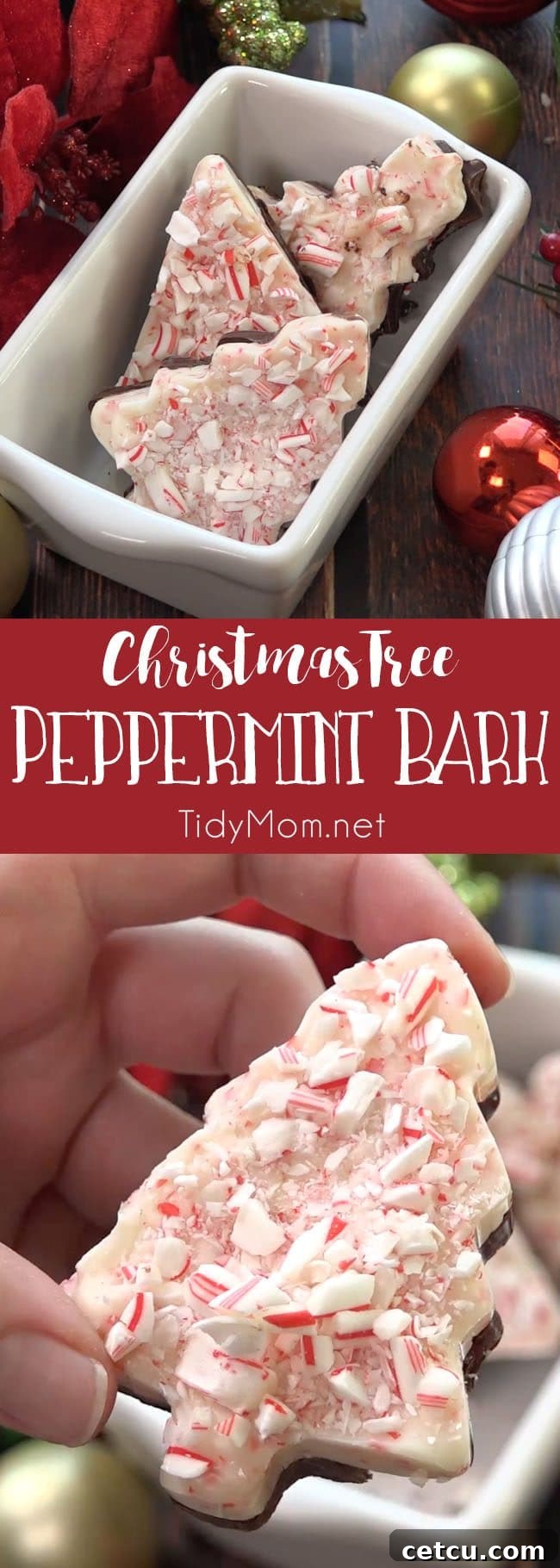 Frosted Forest Peppermint Bark 4 A beautiful collage of Christmas Tree Peppermint Bark, showcasing various stages of making and finished pieces, ready for gifting.