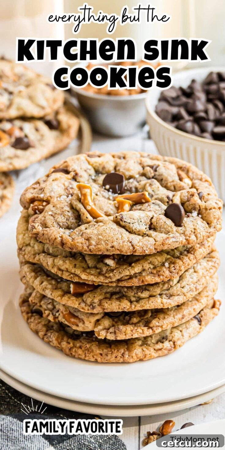 A visual cue for pinning this delightful Kitchen Sink Cookie recipe to Pinterest.