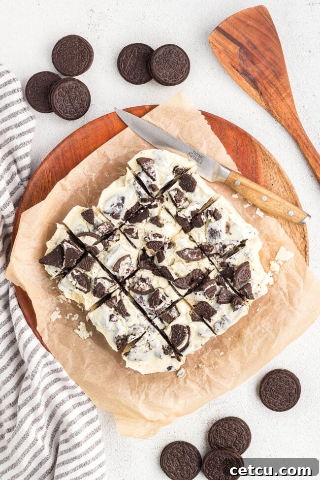 fudge cut into pieces on a cutting board