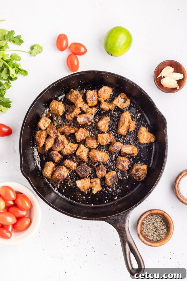 Southwest Steak Bowl Recipe: Creamy Southwest Sauce 5 Cooking seasoned sirloin steak in a hot skillet until browned and caramelized